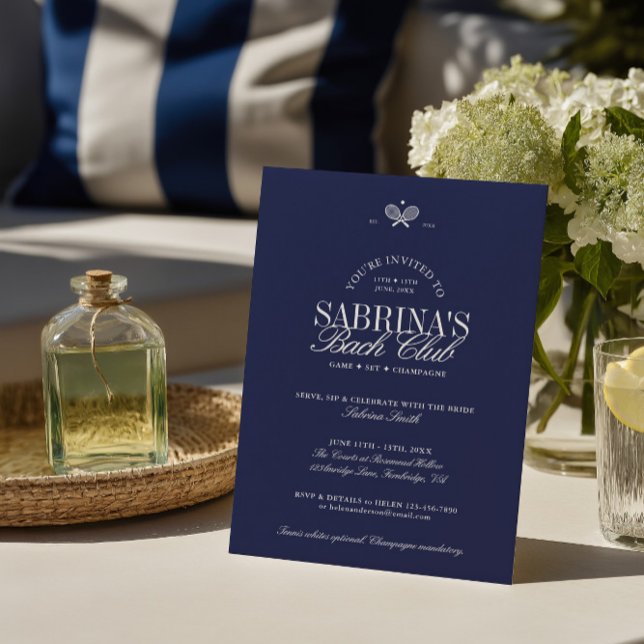 Navy Blue Tennis Junggeselinnen-Abschied Einladung (Navy Blue Tennis Bachelorette Party Invitation)