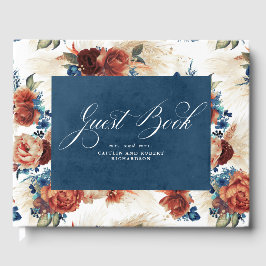 Navy Blue Terracotta Boho Floral Wedding Gästebuch