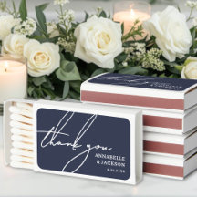 Navy Blue Thank You Wedding Matchbox Favors