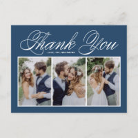 Navy Blue Three Foto Collage Wedding Vielen Dank