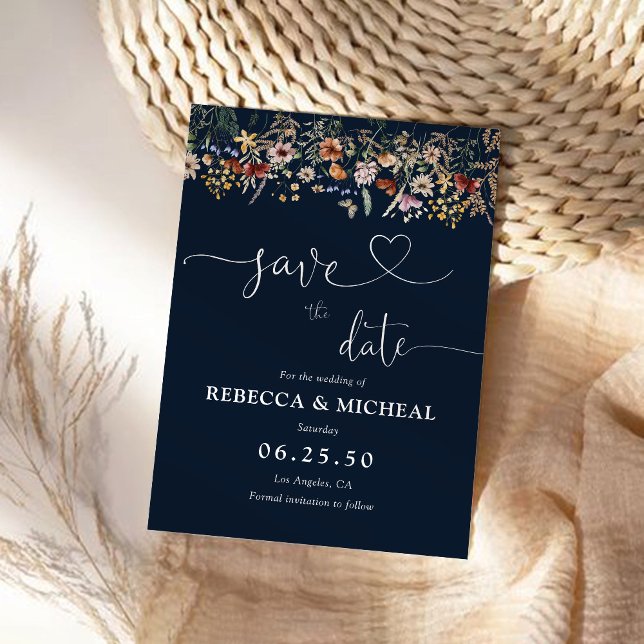 Navy Blue Tiny Wildblume Save the Date Card (Von Creator hochgeladen)