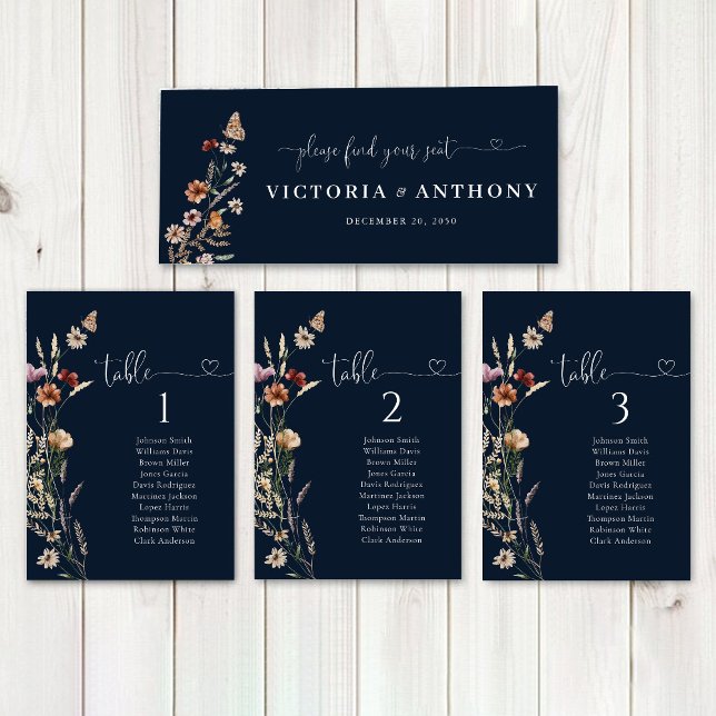 Navy Blue Tiny Wildblume Wedding Head Table Sign (Von Creator hochgeladen)