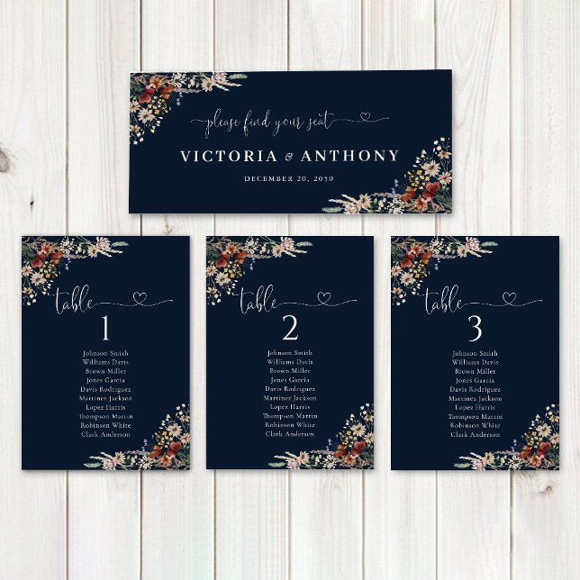 Navy Blue Tiny Wildblume Wedding Head Table Sign (Von Creator hochgeladen)