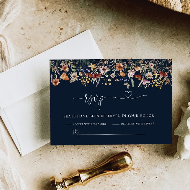 Navy Blue Tiny Wildblume Wedding RSVP Card Karte (Von Creator hochgeladen)