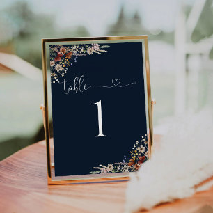 Navy Blue Tiny Wildblume Wedding Tischnummer