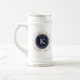Navy Blue Trauzeuge Monogram Beer Stein Bierglas