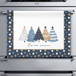 Navy Blue Trees Modern Dots Weihnachtsname Geschirrtuch