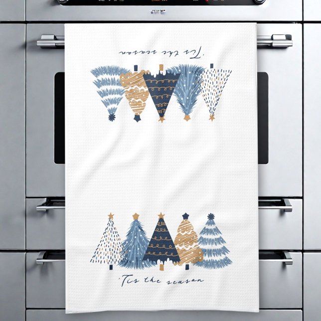 Navy Blue Trees Modern Simple Christmas Holiday Geschirrtuch (Navy Blue Trees Modern Simple Christmas Holiday Kitchen Towel)