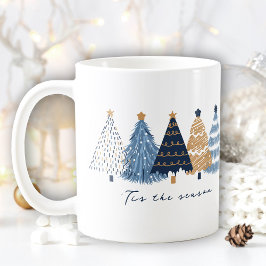 Navy Blue Trees Modern Simple Christmas Name Kaffeetasse