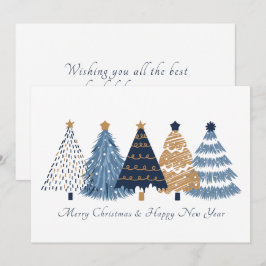 Navy Blue Trees White Christmas New Year Card Ankündigung
