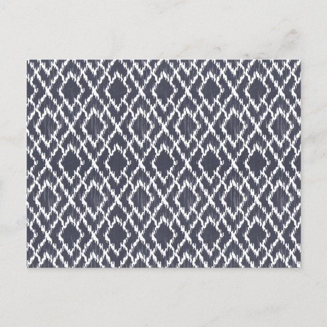 Navy Blue Tribal Print Ikat Geo Diamond Muster Postkarte (Vorderseite)