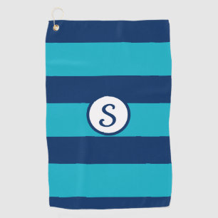 Navy Blue Türkise Striped Classic Monogram Golfhandtuch