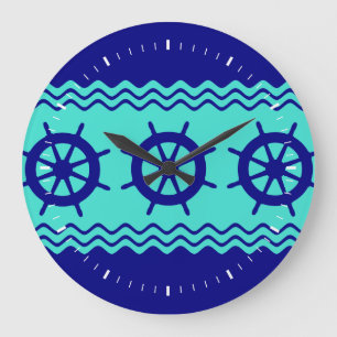 Navy Blue Turquoise Große Wanduhr