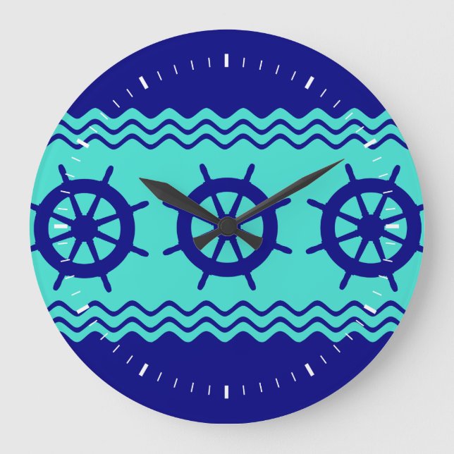 Navy Blue Turquoise Große Wanduhr (Vorderseite)