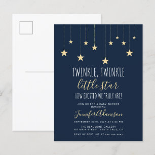 Navy Blue Twinkle Little Star Baby Dusche Einladungspostkarte
