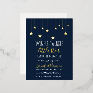 Navy Blue Twinkle Little Star Baby Dusche Folie Einladungspostkarte