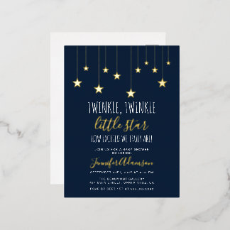 Navy Blue Twinkle Little Star Baby Dusche Folie Einladungspostkarte