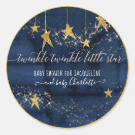 Navy Blue Twinkle Little Star Gold Baby Boy Dusche Runder Aufkleber