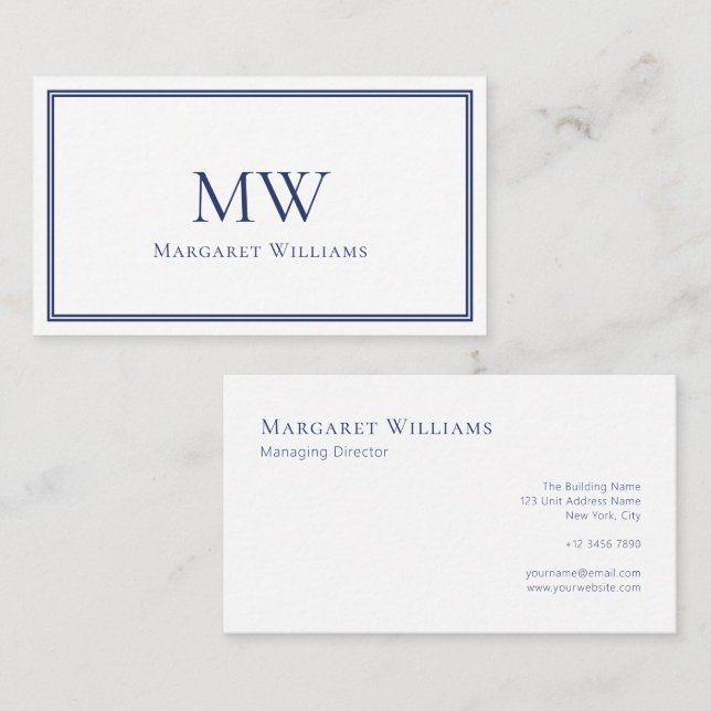 Navy Blue Two Letter Monogram Professional  Visitenkarte (Vorne/Hinten)