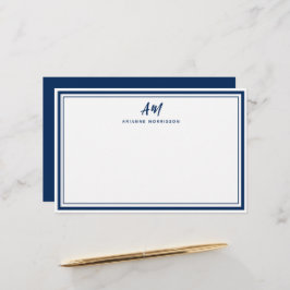 Navy Blue Two Monogram Thick & Thick Border Briefpapier