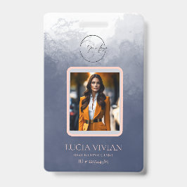 Navy Blue Two way Color QRcode Foto Employee Name Ausweis