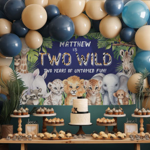 Navy Blue Two Wild Safari 2. Geburtstag vor Hinter Banner