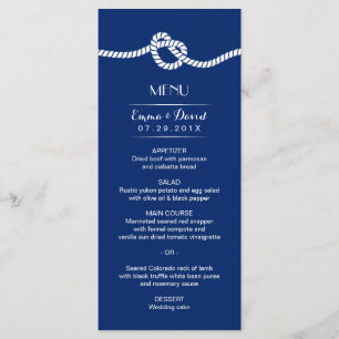 Navy Blue Tying the Knot Nautical Wedding Menu Menükarte