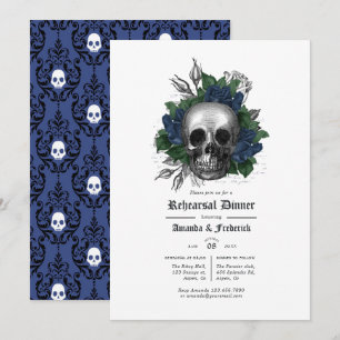 Navy Blue und Black Floral Gothic Probe Dinner Einladung