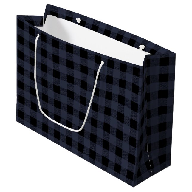Navy Blue und Black Lumberjack Kariert Large Bag Große Geschenktüte (Vorderseite Schrägansicht)