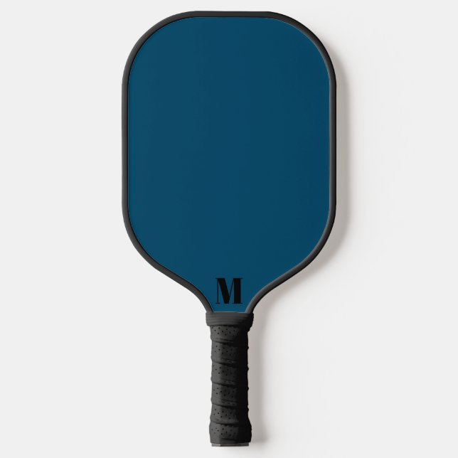 Navy Blue und Black Modern Monogram Pickleball Schläger (Vorderseite)