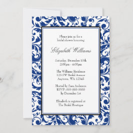 Navy Blue und Black Swirl Damask Brautparty Einladung