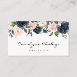 Navy Blue und Blush Blume Garland Script Visitenkarte