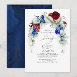 Navy Blue und Burgund Red Floral Engagement Party Einladung