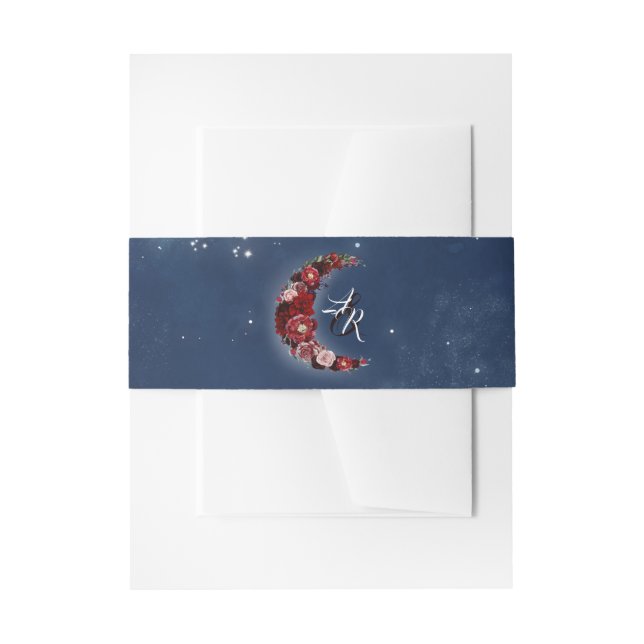 Navy Blue und Burgund Red Floral Moon Night Einladungsbanderole (Vorderseite Beispiel)