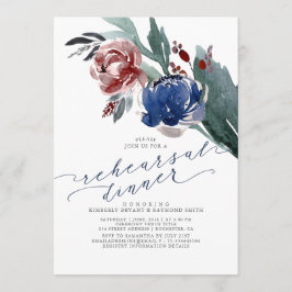 Navy Blue und Burgund Red Floral Probe Dinner Einladung