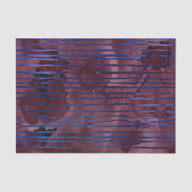 Navy Blue und Burgund Striping Muster Seidenpapier (Vorderseite)