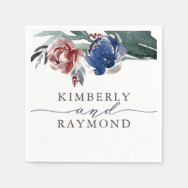 Navy Blue und Burgundy Elegante Blumenhochzeit Serviette