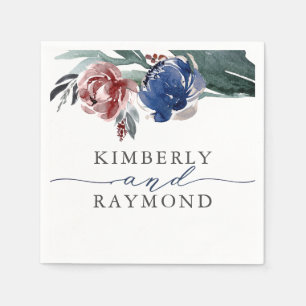 Navy Blue und Burgundy Elegante Blumenhochzeit Serviette