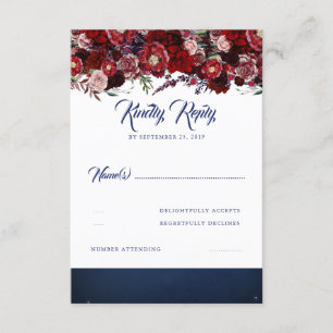 Navy Blue und Burgundy Red Wedding RSVP