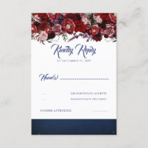 Navy Blue und Burgundy Red Wedding RSVP