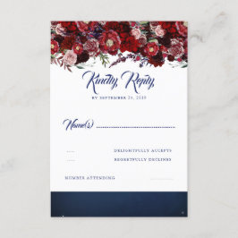Navy Blue und Burgundy Red Wedding RSVP Karte