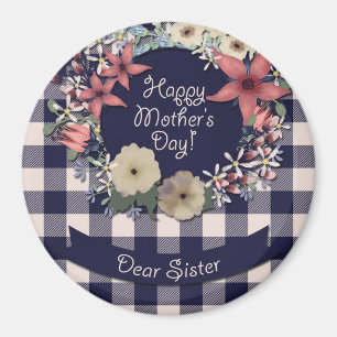 Navy Blue und Coral Blume   Für Register Magnet