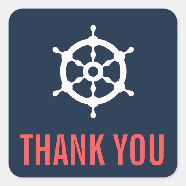 Navy Blue und Coral Nautical Danke Sticker (Vorderseite)
