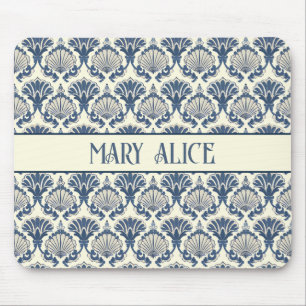 Navy Blue und Cream Seashell Pattern Mousepad