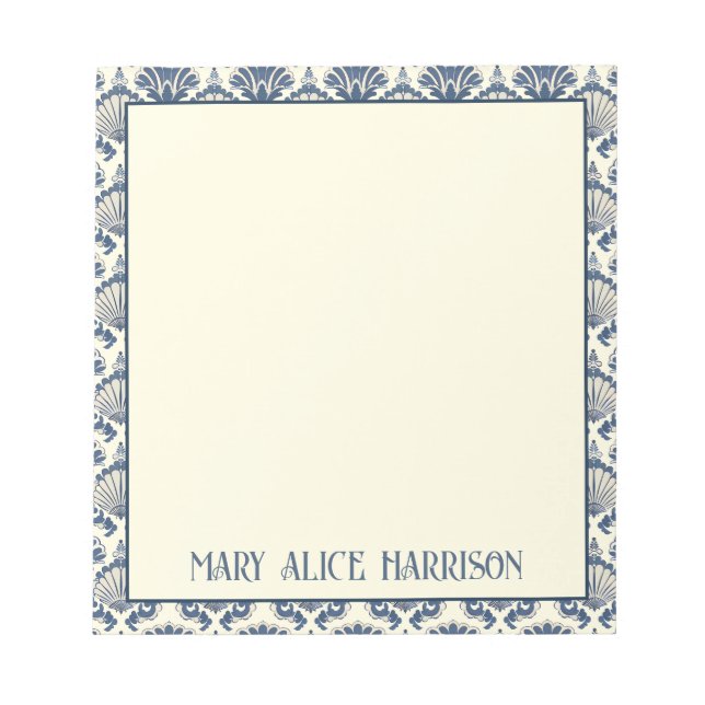 Navy Blue und Cream Seashell Pattern Notizblock (Vorderseite)