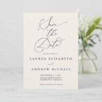 Navy Blue und Creme Save the Date Minimalistisch