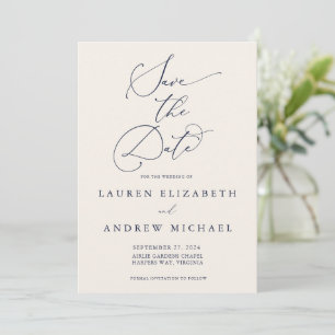 Navy Blue und Creme Save the Date Minimalistisch Einladung