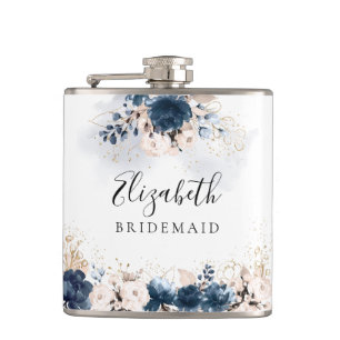 Navy Blue und Dusty Rose Brautparty Flask Flachmann
