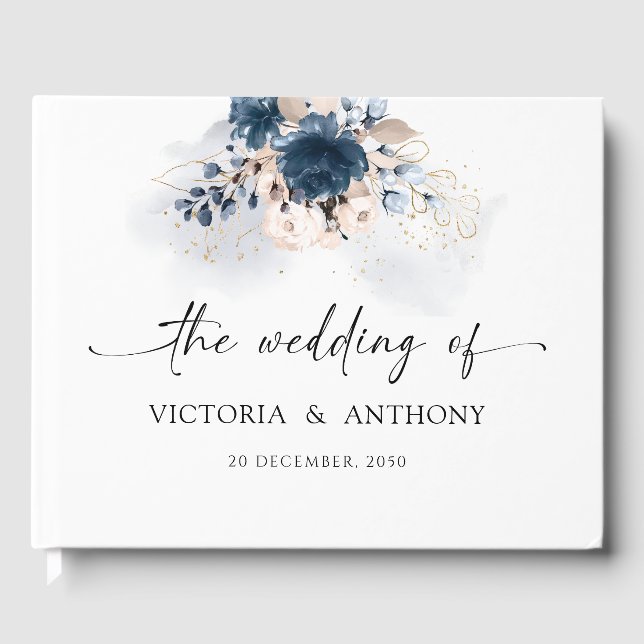 Navy Blue und Dusty Rose Wedding Guest Book Gästebuch (Vorderseite)