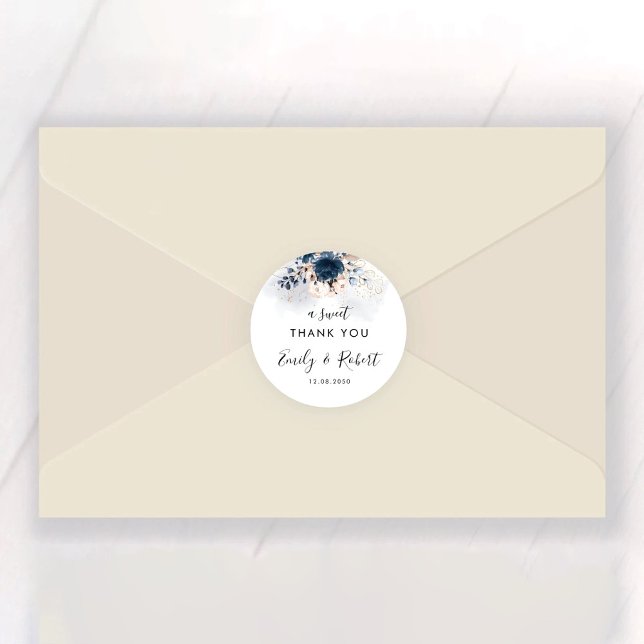 Navy Blue und Dusty Wedding Classic Round Sticker (Von Creator hochgeladen)